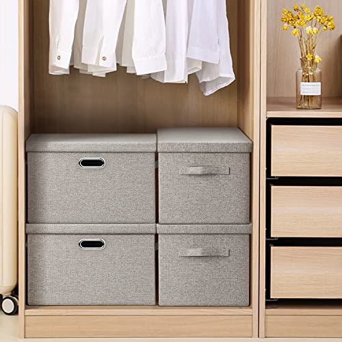 Graciadeco Large 17 36 Quart Collapsible Stackable Storage Bins with Lids, 1 Pack Beige Foldable Fabric Closet Storage Boxes with Lids, 4 Handles Toy Heavyduty Dark Gray Linen Storage Cube Box | 36 Quart 1 Pack Beige Collapsible Stackable Linen Fabric 4 H