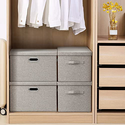 Graciadeco Large 17 36 Quart Collapsible Stackable Storage Bins with Lids, 1 Pack Beige Foldable Fabric Closet Storage Boxes with Lids, 4 Handles Toy Heavyduty Dark Gray Linen Storage Cube Box | 36 Quart 1 Pack Beige Collapsible Stackable Linen Fabric 4 H