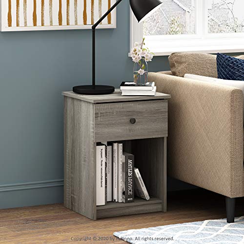 Furinno Tidur Nightstand, 1-Pack, French Oak Grey | Knob Handle, with Storage Shelf, Bedside Table, End Table, Side Table, for Bedroom, Closet, Dorm - color: French Oak Grey, style: 1-Pack Knob