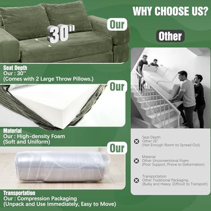 75" Convertible Sofa Bed, Fold Out Couch Bed Futon Sleeper Mattress with Pillows,3-in-1 Foldable Floor Couch Convertible Futon Sofa for Small Spaces - No Assembly Needed Green - color: Green