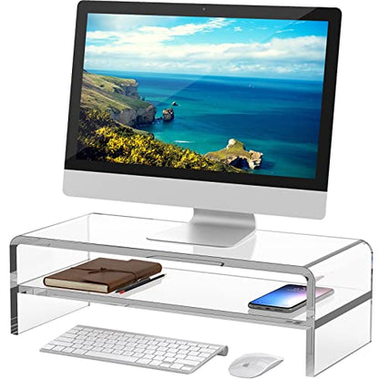 Egchi Acrylic Monitor Stand,2 Tiers Computer Monitor Riser(18x8x5.5 inches),Computer Stand/Monitor Riser for Office,School,Home,Laptop Stand Desktop Stand for Keyboard Storage&Printer TV Screen | Computer Stand, Monitor Riser, for Office,School,Home,Lapto