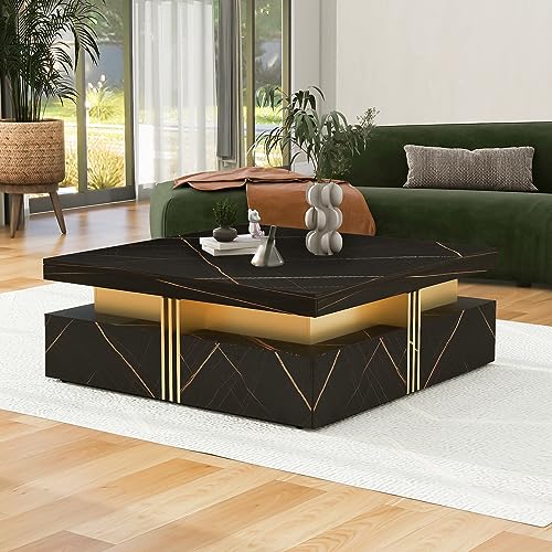 Modern Black Square Storage Coffee Table with 4 Drawers for Living Room - color: Black1