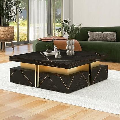 Modern Black Square Storage Coffee Table with 4 Drawers for Living Room - color: Black1