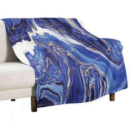 Marble Throw Blanket Blue Abstract Gold Powder Pattern Soft Lightweight Warm Plush Blankets for Sofa Bedroom 30"x40" - color: Marble-1, size: 30"x40"