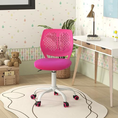 POWERSTONE Small Home Office Desk Chair, Swivel Rolling Study Computer Chair, Adjustable Height Task Chair with Armless Mid Back, Upholstered Mesh Seat, Rose - color: Rose