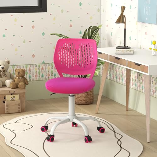 POWERSTONE Small Home Office Desk Chair, Swivel Rolling Study Computer Chair, Adjustable Height Task Chair with Armless Mid Back, Upholstered Mesh Seat, Rose - color: Rose