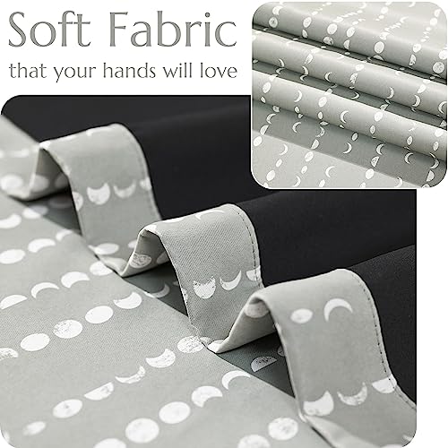 jinchan Boho Blackout Curtains 63 Inch Length Moon Phase Printed Drapes | Grey Farmhouse Curtains for Bedroom Living Room Back Tab Rod Pocket Drapes Room Darkening Window Treatments 2 Panels - color: Luna | Grey, size: 52"W x 63"L (Pack of 2)