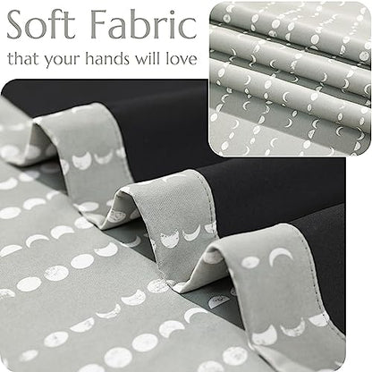 jinchan Boho Blackout Curtains 63 Inch Length Moon Phase Printed Drapes | Grey Farmhouse Curtains for Bedroom Living Room Back Tab Rod Pocket Drapes Room Darkening Window Treatments 2 Panels - color: Luna | Grey, size: 52"W x 63"L (Pack of 2)