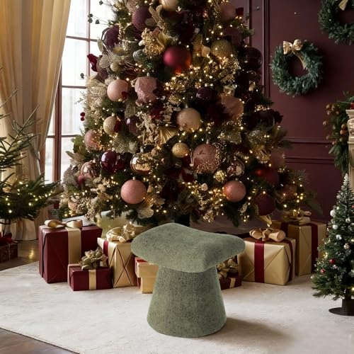 Modern Ottoman with Soft Padded Seat, Multifunctional Vanity Stool, Upholstered Footrest Stool for Living Room and Bedroom - color: Olive Green
