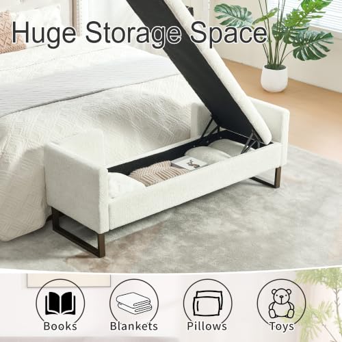 Chifee & Vingol 64" W Storage Benches End of Bed Bench, Ivory - color: 64"-ivory