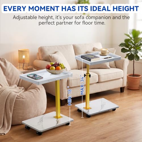 C Table End Table Adjustable Height, 360°Swivel TV Tray Table for Small Spaces, Couch Tables that Slide Under, C Shaped Side Tables Living Room and Bedroom for Sofa, Bed,Chair, Snack