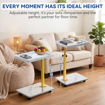 C Table End Table Adjustable Height, 360°Swivel TV Tray Table for Small Spaces, Couch Tables that Slide Under, C Shaped Side Tables Living Room and Bedroom for Sofa, Bed,Chair, Snack