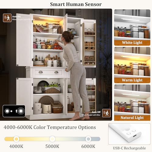 71"H Tall Kitchen Pantry Cabinet with LED Lights,39"W Modern Large Kitchen Hutch Cabinet w/6 Door Shelves,2 Large Drawer,Freestanding Food Pantry w/Adjustable Shelves for Kitchen,Dining Room,White - color: White