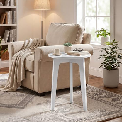 VASAGLE MAEZO Collection - Small Side Table, Round End Table, Nightstand with Tapered Legs, Curved Transitions, for Small Spaces, Living Room, Bedroom, Cloud White ULET237WB01S - color: Cloud White