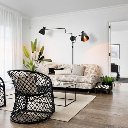Black Swimg Arm Wall Sconce 2-Light Long Swivel Arms Wall Lamp | Large Plug in Wall Mount Lighting Fixture Adjustable Industrial Wall Light for Living Room Bedroom - color: Black-C 2-Lights