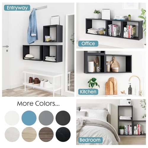 Wall Mount Shelf Set of 3, Floating Cube Shelves for Space Discovery Home and Commercial Use, Large Size Shelves Set, Black - color: Black, size: Set3