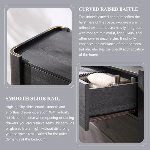 IFGET Modern 5 Drawer Dresser for Bedroom, Wooden Chest of Drawers with Curved Profile Design, 39.6" Tall Wood Dresser with Golden Metal Handle for Bedroom, Living Room, Hallway, Dark Grey