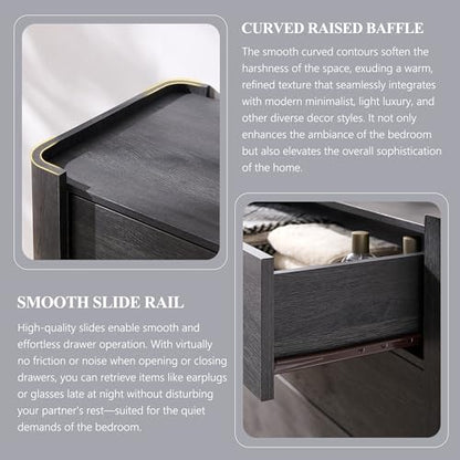 IFGET Modern 5 Drawer Dresser for Bedroom, Wooden Chest of Drawers with Curved Profile Design, 39.6" Tall Wood Dresser with Golden Metal Handle for Bedroom, Living Room, Hallway, Dark Grey
