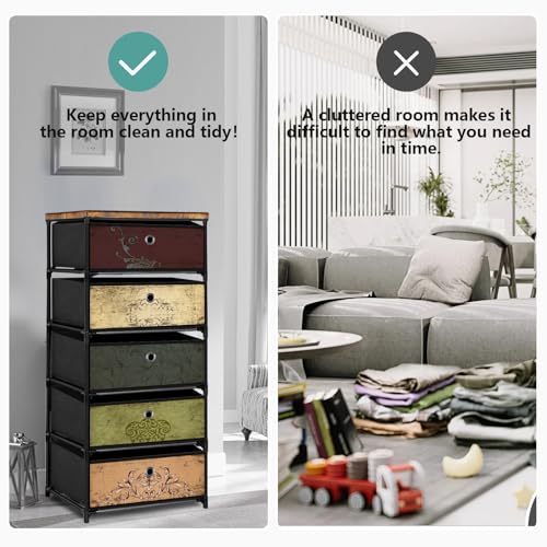 VASICAR Nightstand with 5 Drawers, Clothes Storage Organizer, Small Fabric Dresser for Bedroom, Closet, Entryway, Hallway, Nursery, Dorm - size: 12.6"D x 16.5"W x 40.9"H (5 Drawers)
