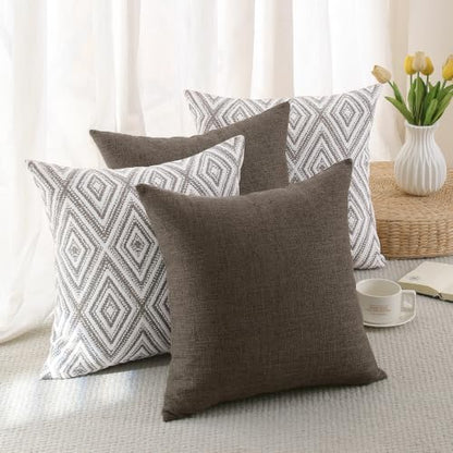 HPUK Throw Pillow Covers 20x20, Set of 4, Natural Couch Pillow Covers | Polyester fabric, patterned and solid designs, hidden zippers, machine washable, for sofas and beds, inserts not included - color: Natural, size: 20" x 20" (Pack of 4)