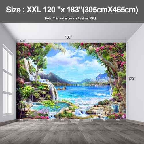 Landscape Lake Waterfall Large wall murals Peel and Stick self Adhesive Wallpaper for Bedroom Living Room - 120"x183" - color: F05, size: 120"x183"