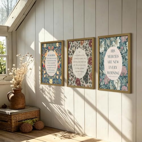 Christian Bible Verse Canvas Wall Art Set of 3, Floral Scripture Framed Poster Collection, Vintage Botanical Painting Print Picture Wall Decor for Bedroom Living Room Prayer Room Farmhouse Home 16x24 Inch - color: Bible Flowers, size: 24"L x 16"W