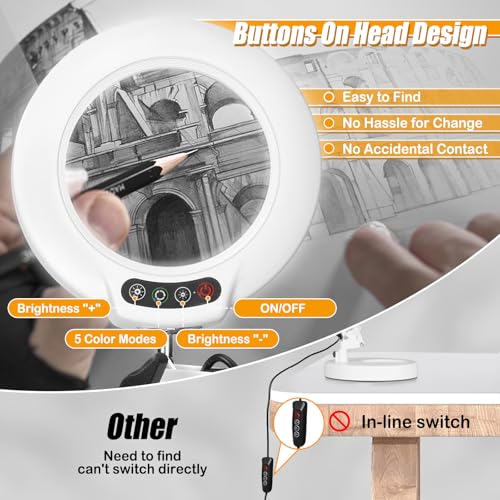 IVMAIE 12X Magnifying Glass with Light and Stand (No Acrylic Lens), 2-in-1 Lighted Magnifier with Clamp 5 Color Modes Dimmable LED Desk Lamp Hands Free for Painting Craft Sewing Hobby Close Work White - color: White