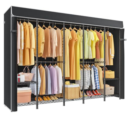 H50C Clothes Rack with Cover, Large Covered Clothing Rack, Black | Freestanding Portable Closets for Hanging Clothes, Heavy Duty Garment Racks with Shelves, 91.3 Inches Wide, Max Load 1350 Lbs - color: Black Rack with Black Cover