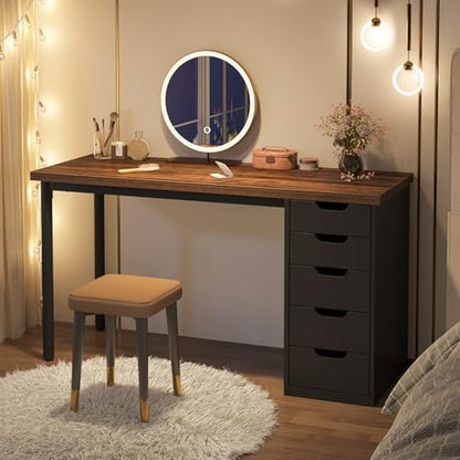 Tribesigns Computer Desk with 5 Drawers, 47 inches Rustic Brown Home Office Desk with Storage, Modern Simple Laptop Desk Study Writing Table for Small Spaces (1, Brown+Black) - color: Brown+black