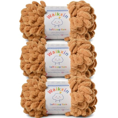 Super Soft Loop Yarn for Finger Knit, 3 Pack of 7.05oz/19.5yds Each, Chunky Blanket Yarn for Hand Knitting, #7 Jumbo Chenille Yarn, Fluffy Baby Blanket Yarn for Crochet Amigurumi (3 Khaki) - color: 3 Khaki
