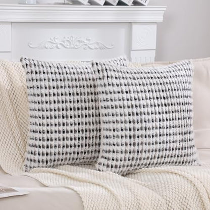LUOYEHK Boho Throw Pillow Covers 20x20 Inch Set of 2 Chenille Tufted Pillowcase Farmhouse Neutral Cushion Covers for Couch Sofa Bed Living Room, Black Gray - color: Black Gray, size: 20" x 20" (Pack of 2)