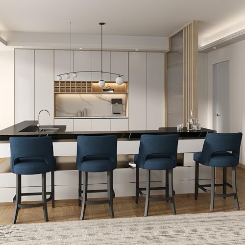 VKNOW Bar Stools Set of 4, 26" Upholstered Counter Height Bar Stools | Modern Counter Stools with Black Rubberwood Legs for Kitchen Island Dining Room Bar, Blue-Black Legs - color: Blue-black Legs, size: Set of 4
