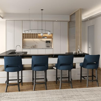 VKNOW Bar Stools Set of 4, 26" Upholstered Counter Height Bar Stools | Modern Counter Stools with Black Rubberwood Legs for Kitchen Island Dining Room Bar, Blue-Black Legs - color: Blue-black Legs, size: Set of 4