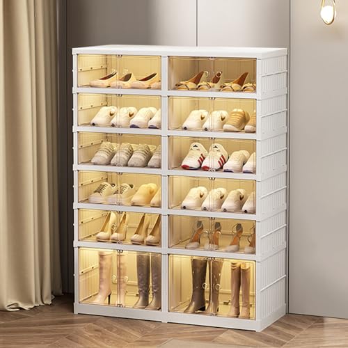 SYNCVIBE Shoe Rack Organizer for Closet, 6 Tiers, 24 Pairs, 34.2" Wide | Foldable Shoe Storage, Collapsible Shoe Cabinet with Doors, Stackable Plastic Shoe Shelves for Entryway and Living Room - size: 6 Tiers -24 Pairs White