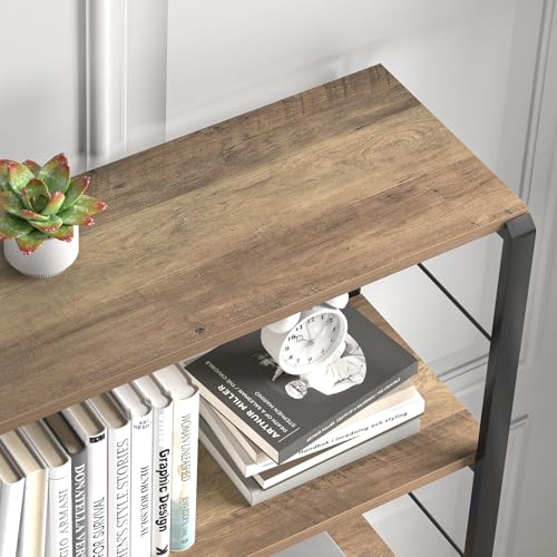 5 Tier Tall Bookshelf, Industrial Bookshelves and Bookcases, Modern Rustic Wood and Metal Book Shelf for Bedroom, Living Room and Home Office, Oak - color: Oak, size: 5-Tier