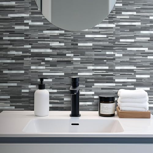 DICOFUN 10-Sheet Peel and Stick Backsplash Tile, Black & Grey Wood Look PVC Mixed Metal Stick on Backsplash Tiles for Kitchen, 9.4 sq.ft - color: Black Wood and Metal Silver, size: 10 Sheets, 12’’x12’’x0.12’’