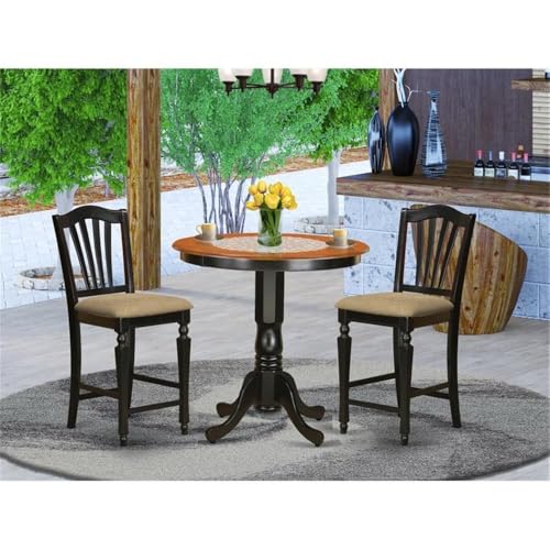East West Furniture JACH3-BLK-C 3 Piece Counter Height Dining Table Set Contains a Round Wooden Table with Pedestal and 2 Linen Fabric Kitchen Dining Chairs, 36x36 Inch, Black & Cherry - color: Jach3-blk-c