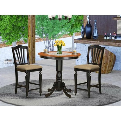 East West Furniture JACH3-BLK-C 3 Piece Counter Height Dining Table Set Contains a Round Wooden Table with Pedestal and 2 Linen Fabric Kitchen Dining Chairs, 36x36 Inch, Black & Cherry - color: Jach3-blk-c