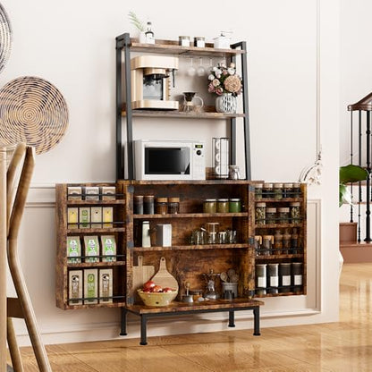 58” Pantry Cabinets with Microwave Shelves, Freestanding Kitchen Storage Cabinet with Adjustable Shelves, Buffet Cupboards for Kitchen, Dining Room, Living Room Use, Retro Brown - color: B-58" Retro
