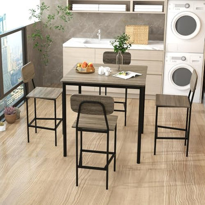 Giantex 5-Piece Dining Table Set W/Counter Height Table & 4 Bar Stools, Modern Kitchen Dining Set W/Footrest & Backrest, Space-Saving Dinette Set for Pub, Dining Room, Restaurant (Black Oak) - color: Black Oak