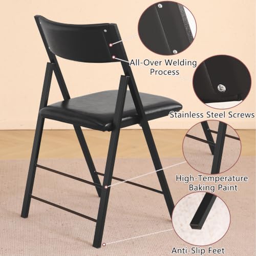 Folding Chairs 2 Pack, 450Lbs Heavy Duty Foldable Dining Chair, Pure Black | 1.37" Folded, Waterproof Rustproof Indoor Outdoor Padded Folding Chairs for Dining Room, Conference Rooms, Weddings, Events - color: Pure Black