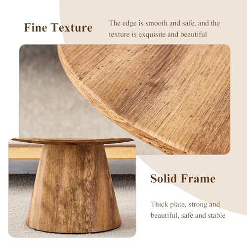 Wood Coffee Table, 23.6" Small Coffee Table, Natural Wood Grain Round Tabletop with Wooden Cone Base, Round Living Room Table with Adjustable Feet, Mid Century Center Table for Apartment,Small Space - color: 23.6" Wood Coffee Table