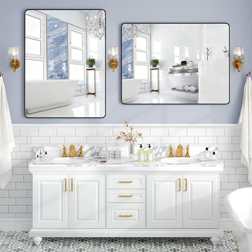 Krymnar 40"x30" Bathroom Vanity Mirror Over Sink, Black Rectangular Aluminum Frame with Rounded Corner(Small-Radius), HD Shatterproof Glass & Rust-Proof Wall Mirror for Bedroom, Living Room, Entryway - size: 40"L x 30"W