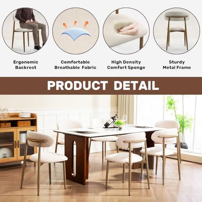 UVV Dining Chairs Set of 4, Metal Kitchen Chairs with Modern Fabric Upholstered for Dining Room, Beige - color: Beige Seat /Wood-grain Metal Legs