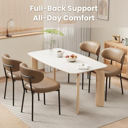 Upholstered Dining Chairs Set of 2, Modern Faux Leather Kitchen Chairs with Curved Backrest and Cushioned Seat, Sturdy Metal Legs, Modern Dining Chairs for Kitchen Dining Room,Living Room,Brown - color: Brown, size: Set of 2