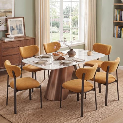 Dining Chairs Set of 6, Modern Upholstered Fabric Kitchen Chairs | Textured Fabric, Curved Back, Upholstered Seat, Metal Frame, Dining Room, Kitchen, Breakfast Nook, Restaurant,Brownish yellow - color: Brownish Yellow, size: Set of 6