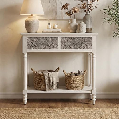 HOMPUS Console Table with 2 Drawers and 1 Shelf, Rectangular Narrow Entryway Table, Antique and Contemporary Accent Sofa Table for Living Room