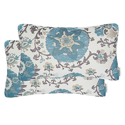 Pack of 2 Jacquard Circle Floral Oblong Throw Pillow Covers Cream Blue - color: 12x20 Blue