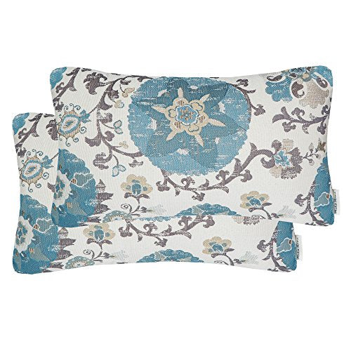 Pack of 2 Jacquard Circle Floral Oblong Throw Pillow Covers Cream Blue - color: 12x20 Blue