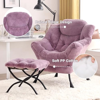 Lazy Chair with Ottoman, Comfy Reading Accent Chair, Plush Purple | Foldable Footrest, Padded Seat and Backrest, Side Pocket for Lounging in Living Rooms, Bedrooms, Dorms and Small Spaces - color: Plush-purple